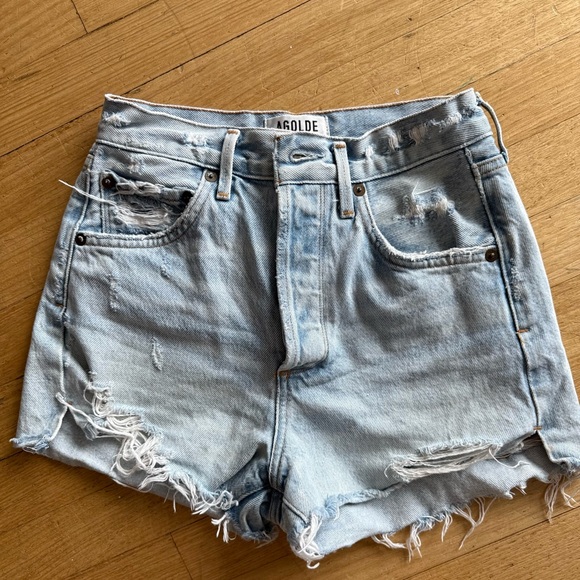 Agolde Pants - Agolde Jaden High-Waisted Distressed Denim Shorts